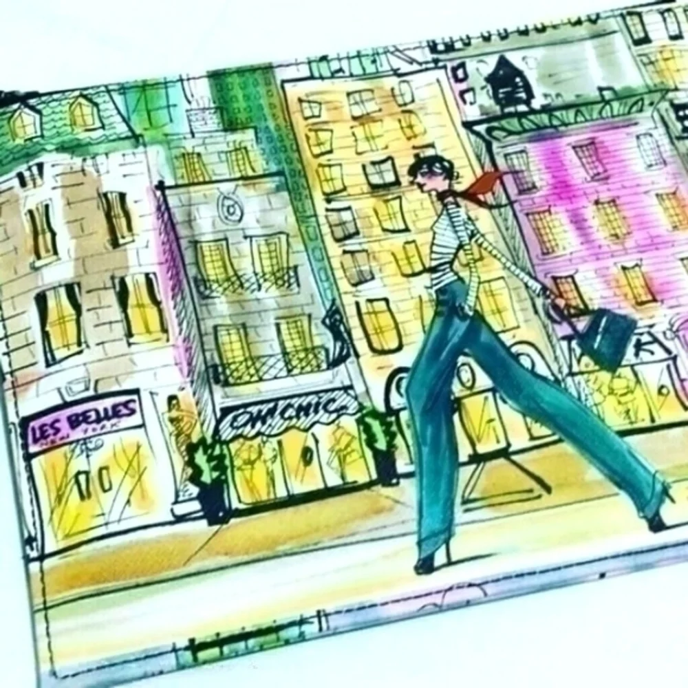 Izak Denou Illustrated City Shopper Clutch Bag